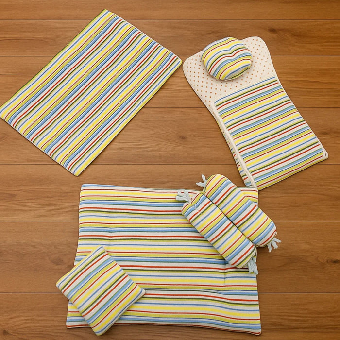 7 Pieces Velvet Bedding Set - Multi-Color Lining - Yellow
