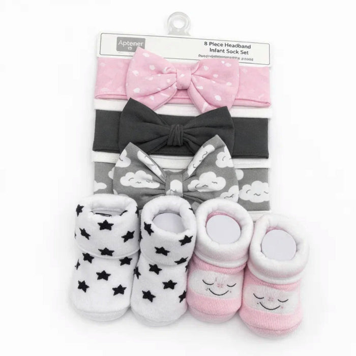 Aifeier - 5 Pieces - Headband & Socks Gift Set - (0-9 Months)