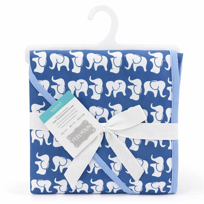Aifeier - Hooded Cotton Wrap - Blue - Elephants
