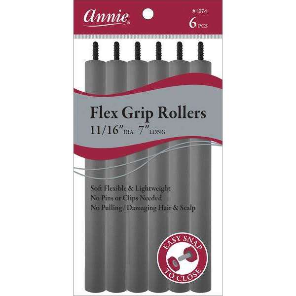 Annie Flex Grip Hair Rollers 11/16 Inch, 6 Count, Gray