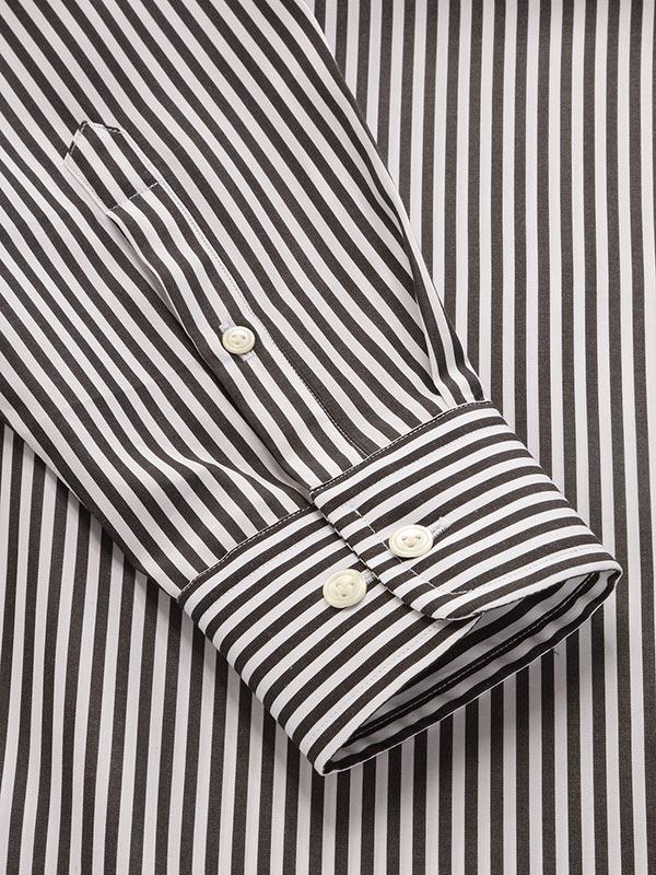 Barboni Black & White Striped Full Sleeve Single Cuff Classic Fit Classic Formal Silk Touch Egyptian Giza Cotton Shirt