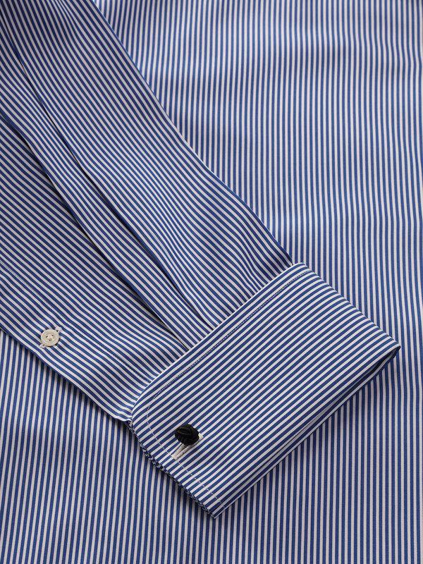 Barboni Blue Striped Full Sleeve Double Cuff Classic Fit Classic Formal Silk Touch Egyptian Giza Cotton Shirt
