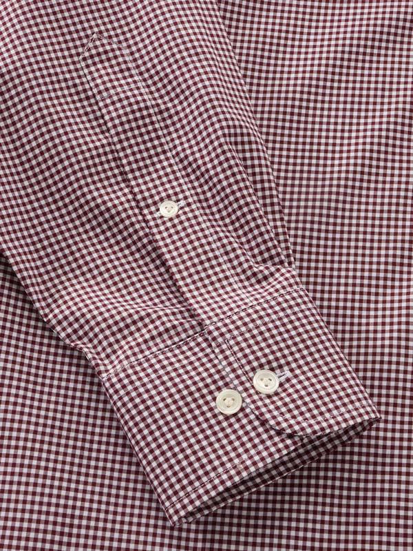 Barboni Maroon Check Full Sleeve Single Cuff Classic Fit Formal Silk Touch Egyptian Giza Cotton Shirt