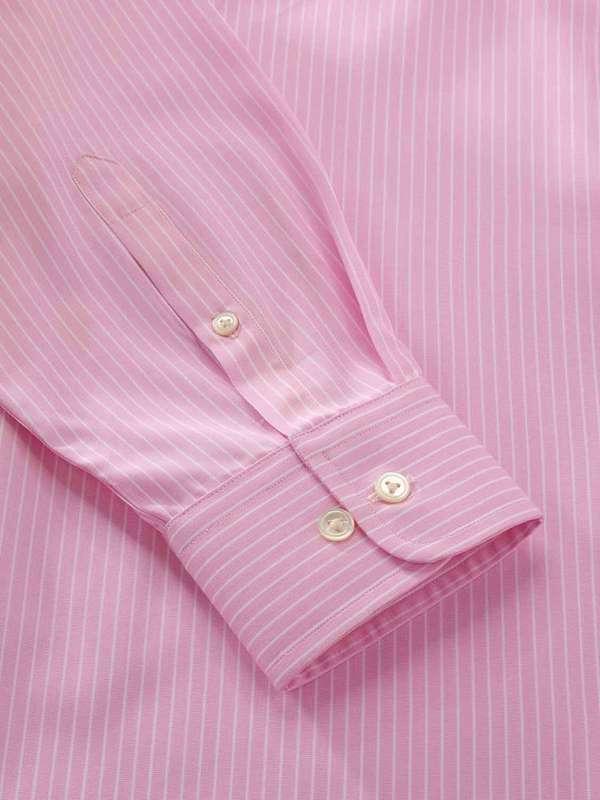 Barboni Pink Striped Full Sleeve Single Cuff Classic Fit Formal Silk Touch Egyptian Giza Cotton Shirt