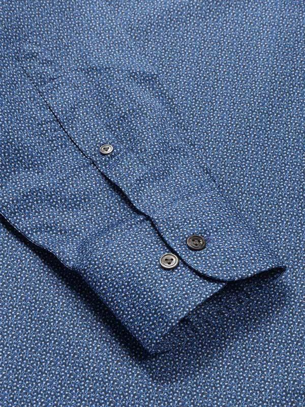 Bassano Blue Printed Full Sleeve Single Cuff Classic Fit Dark Semi Formal Cotton Shirt