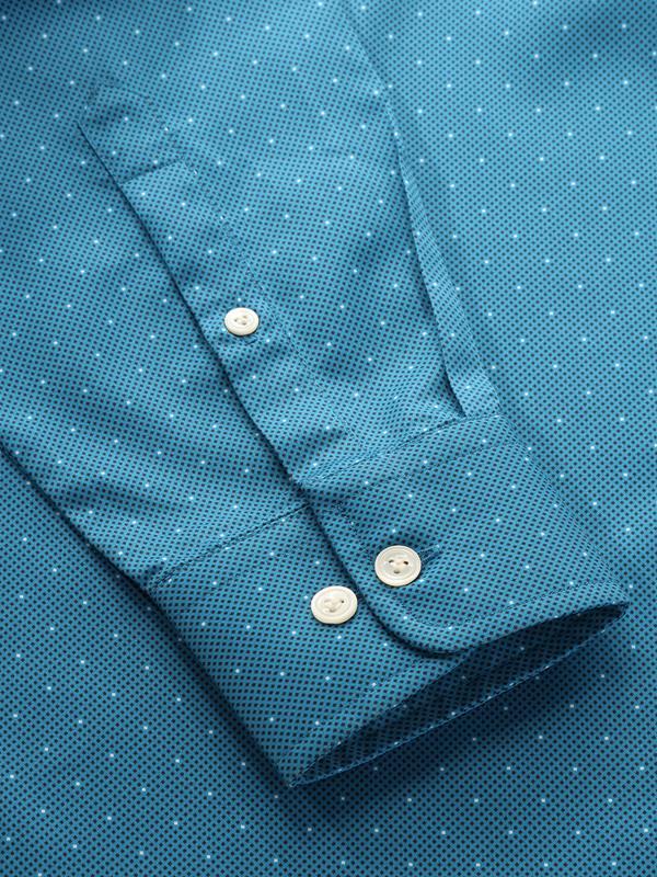 Bassano Blue Printed Full Sleeve Single Cuff Classic Fit Dark Semi Formal Cotton Shirt