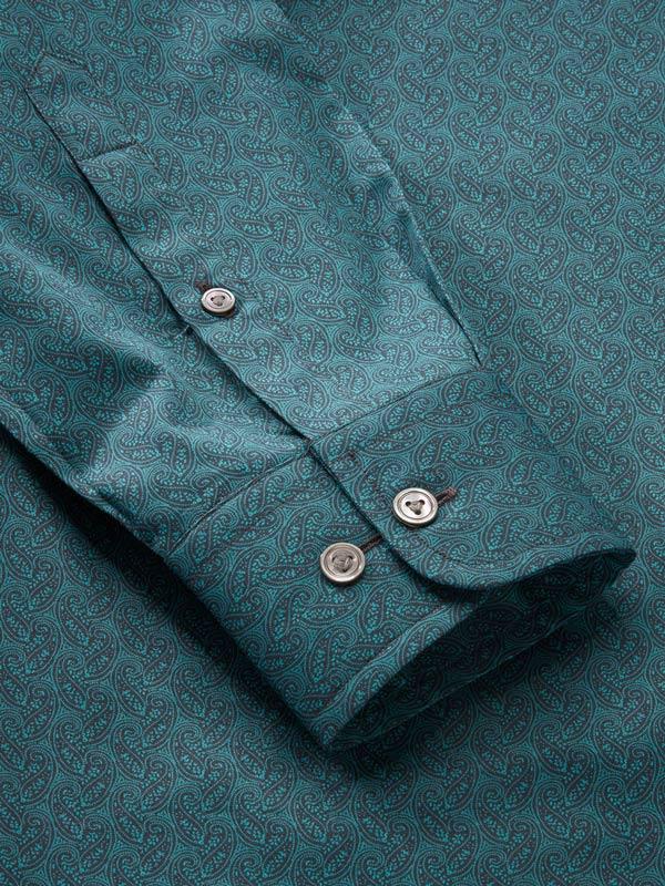 Bassano Green Printed Full Sleeve Single Cuff Tailored Fit Dark Semi Formal Cotton Shirt