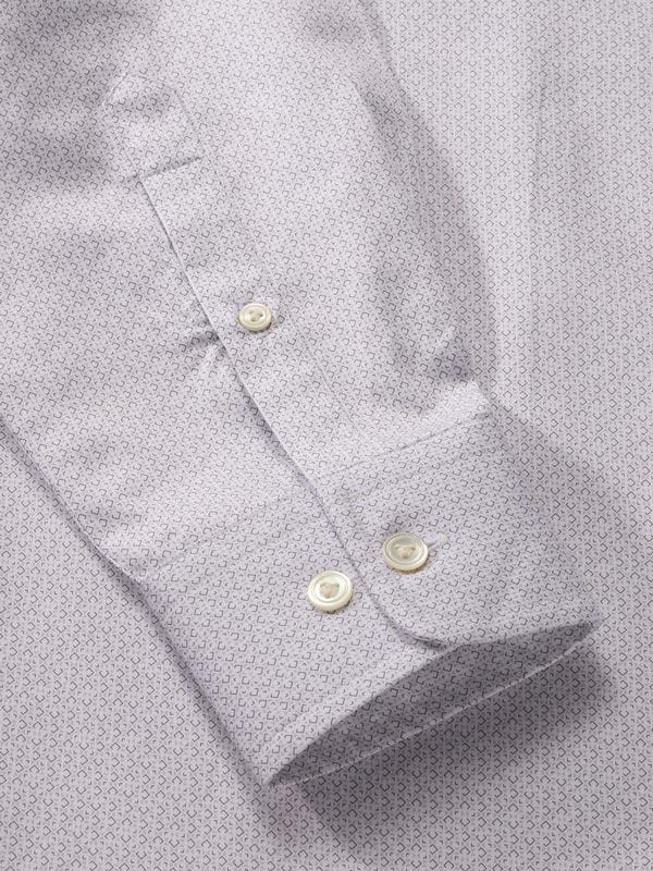 Bassano Light Grey Printed Full Sleeve Single Cuff Tailored Fit Classic Formal Cotton Shirt