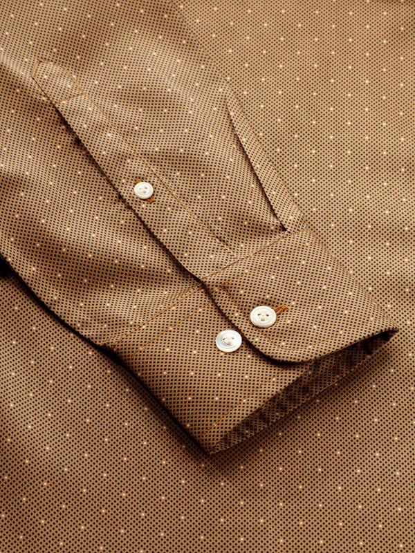 Bassano Ochre Printed Full Sleeve Single Cuff Tailored Fit Semi Formal Cotton Shirt