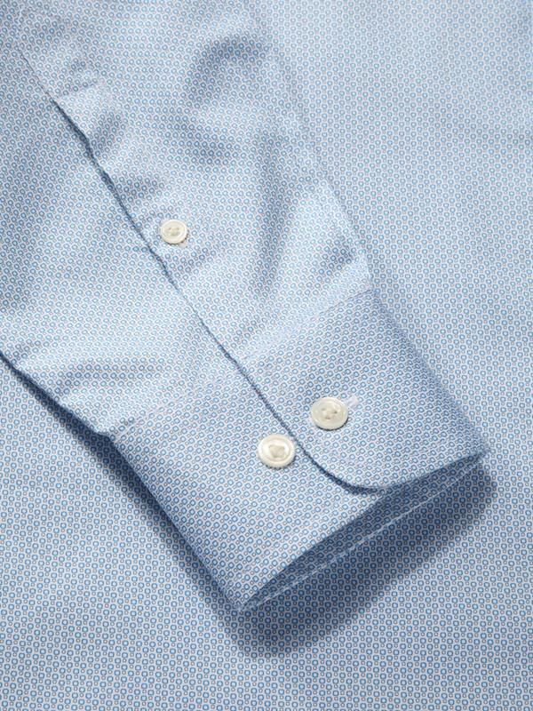 Bassano Turquoise Printed Full Sleeve Single Cuff Tailored Fit Classic Formal Cotton Shirt