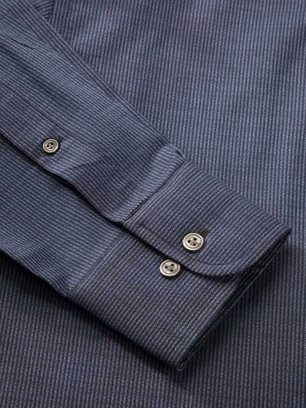 Bruciato Navy Solid Single Cuff Classic Fit Semi Formal Dark Two Ply Mercerized Cotton Shirt