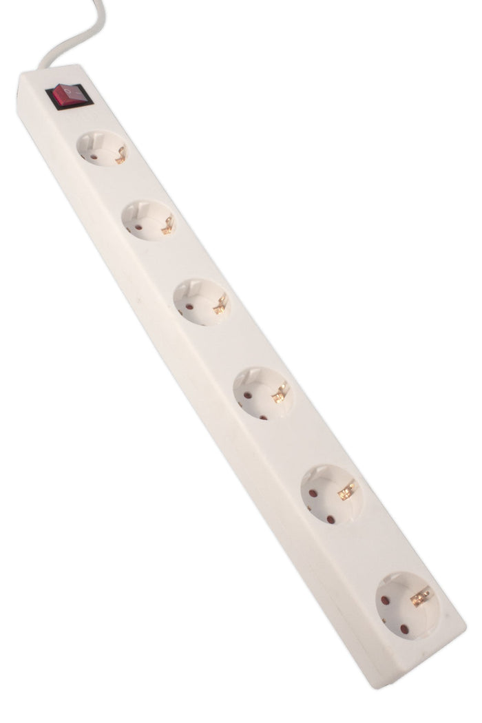 Calex Receptacle - 6-way - Switch - White - 1.4m cable