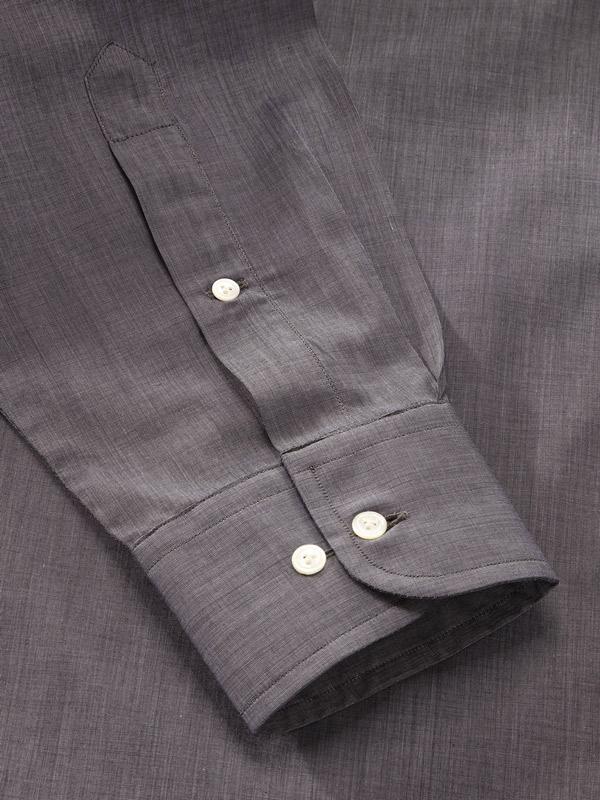 Carletti Grey Solid Full Sleeve Single Cuff Classic Fit Semi Formal Dark Italian 100's Cotton Shirt