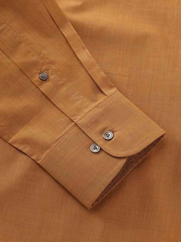Carletti Ochre Solid Full Sleeve Single Cuff Classic Fit Semi Formal Dark Italian 100's Cotton Shirt