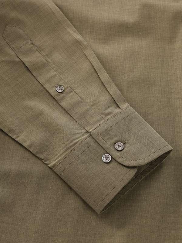 Carletti Olive Solid Full Sleeve Single Cuff Classic Fit Semi Formal Dark Italian 100's Cotton Shirt