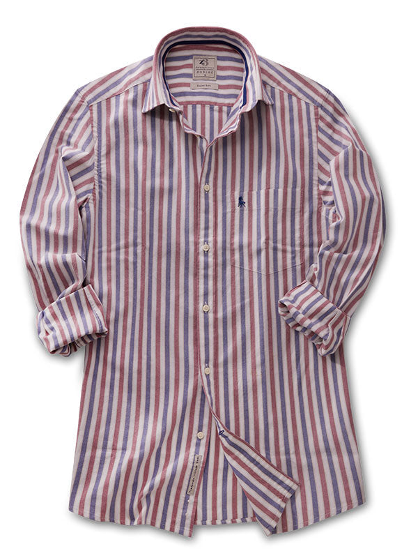 Cole Oxford Red Striped Full Sleeve Tailored Fit Casual Cotton Shirt