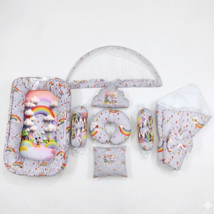 Cotton - 8 Pieces - Snuggle Bed - Grey - Rainbow - 26