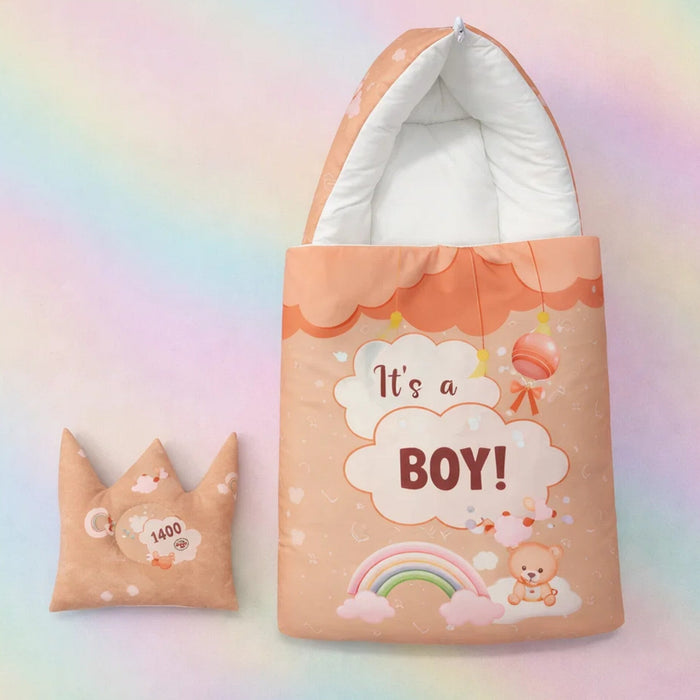 Cotton - Hooded Carry Nest - Light Brown - Rainbow & Boy - 26