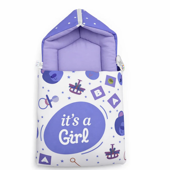Cotton - Hooded Carry Nest - Purple - It's A Girl - 26