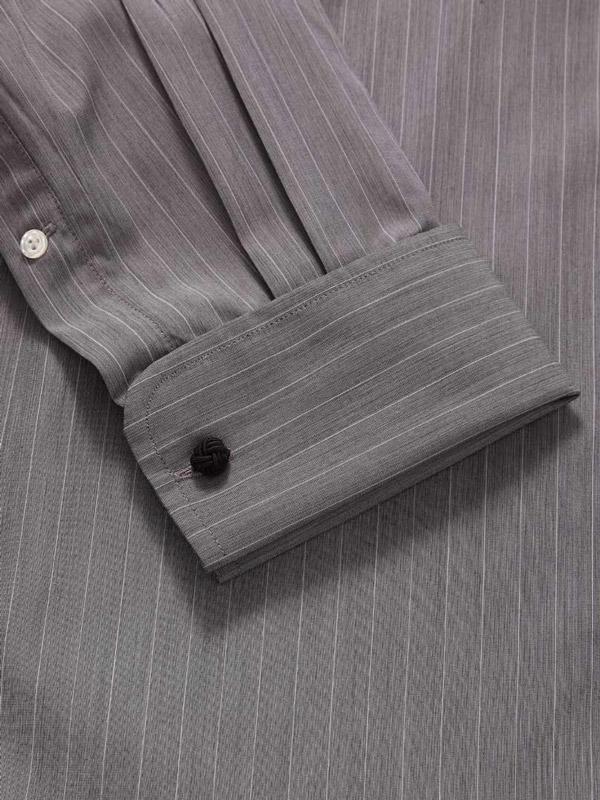 Cricoli Dark Grey Striped Full Sleeve Double Cuff Classic Fit Classic Formal Super Fine Cotton Shirt