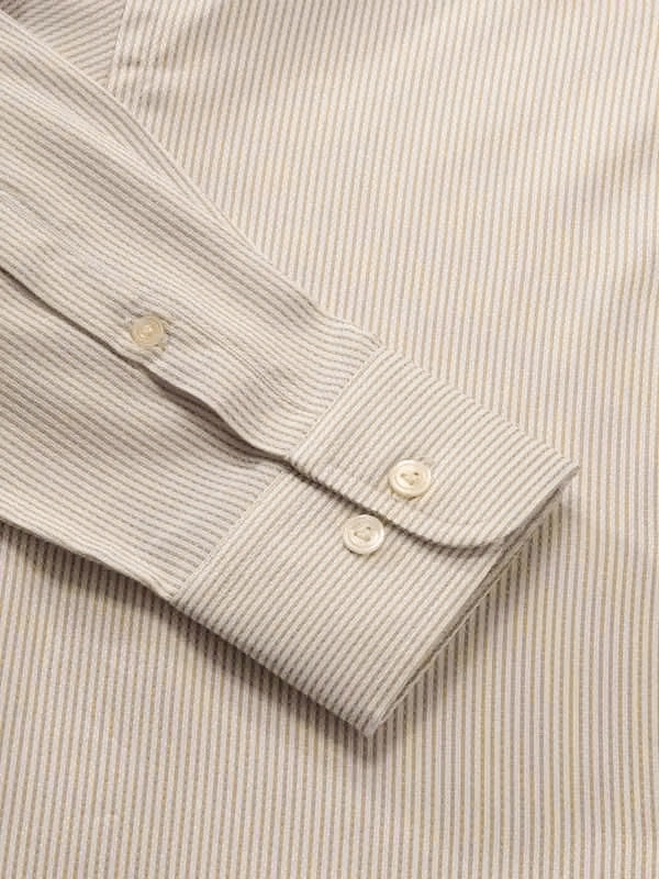 Da Vinci Beige Striped Full Sleeve Single Cuff Tailored Fit Classic Formal Two Ply Mercerized Cotton Shirt