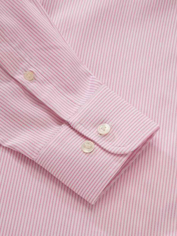 Da Vinci Pink Striped Full Sleeve Single Cuff Tailored Fit Classic Formal Two Ply Mercerized Cotton Shirt