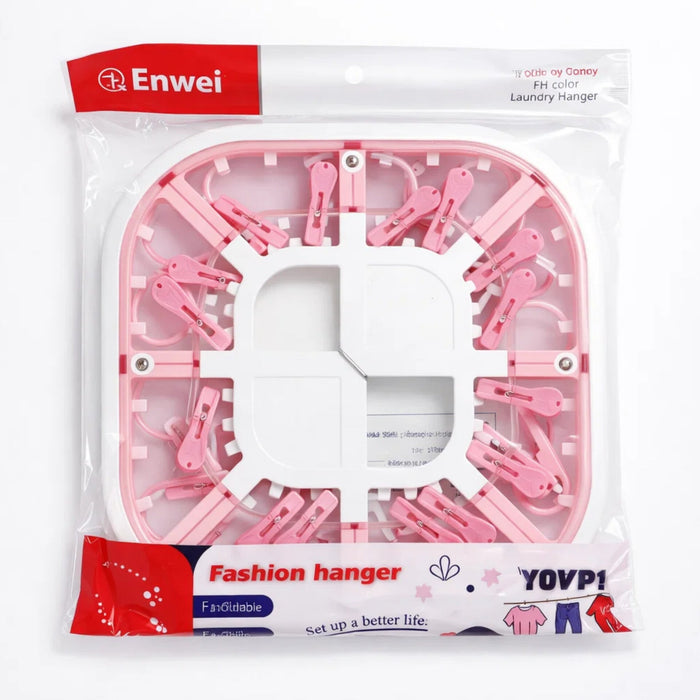 Enwei - Laundry Hangers - Pink - 18 Clips - Square