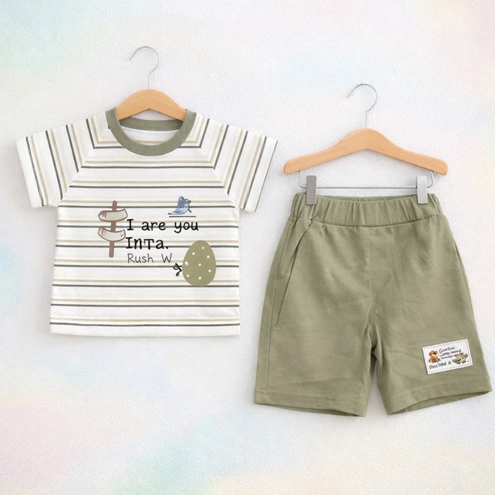 Hua Geer - T-Shirt & Short - Green - Stripes - China