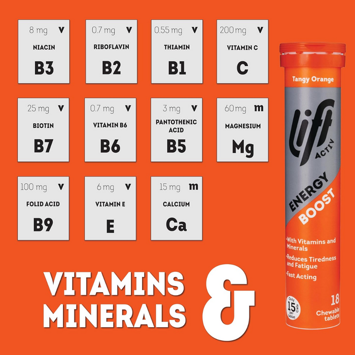 Lift Activ Energy Boosting Tangy Orange Glucose Chewable Tablets (T)
