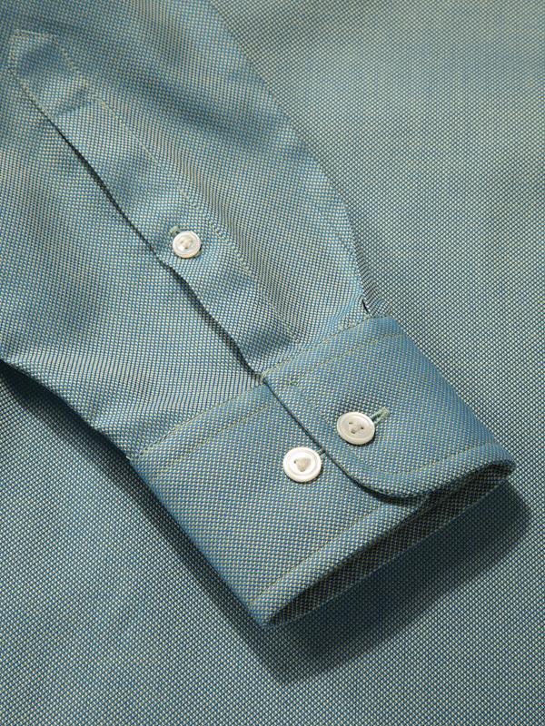 Marzeno Green Solid Full Sleeve Single Cuff Tailored Fit Semi Formal Dark Two Ply Mercerized Cotton Shirt
