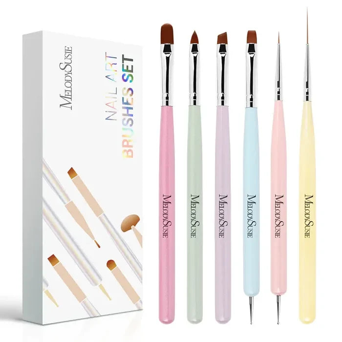 MelodySusie Nail Art Brushes Set 6pcs - Black