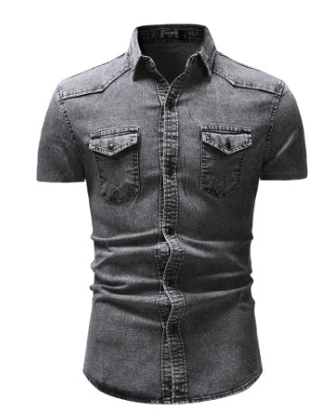 Men's Short-Sleeve Denim Shirt - Urban Casual Loose Fit
