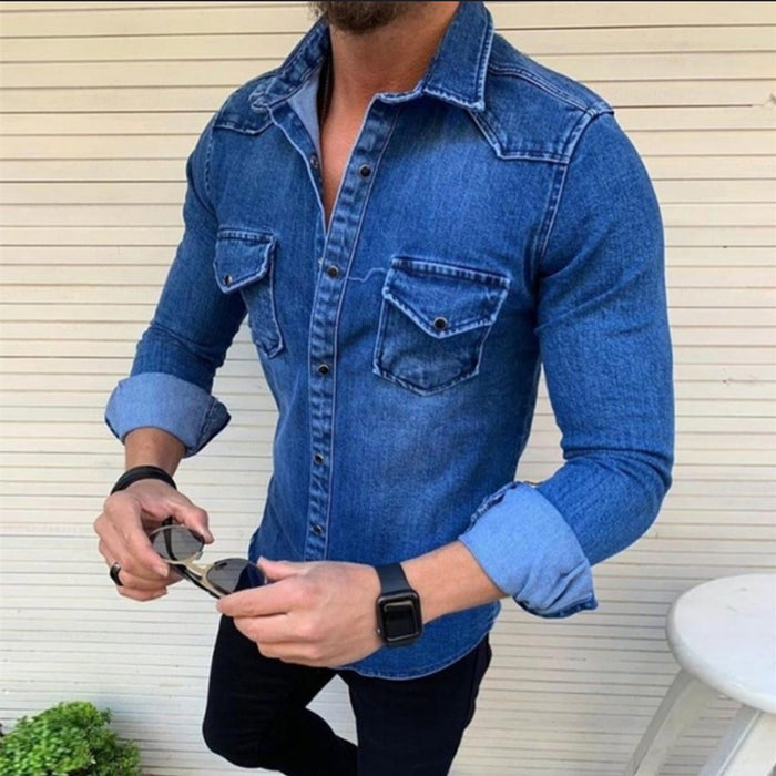Men's Slim-Fit Denim Jacket - Cotton Mid-Length Casual Jacket