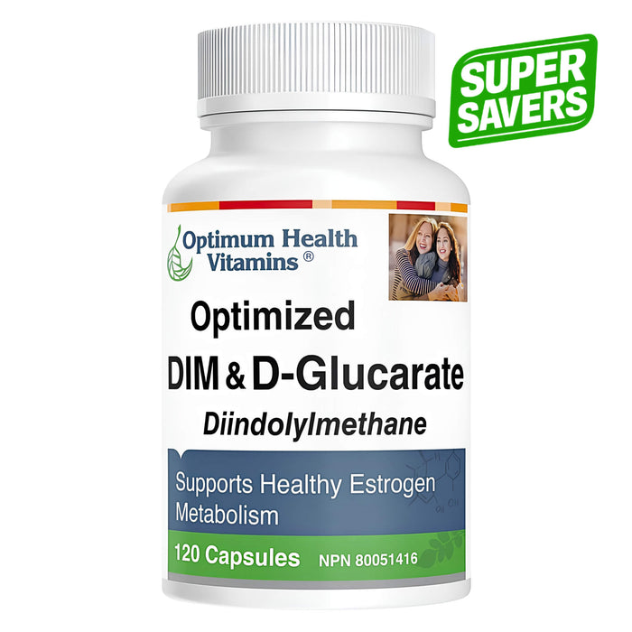 Bottle of Optimum Health Vitamins DIM & D-Glucarate 120 Capsules
