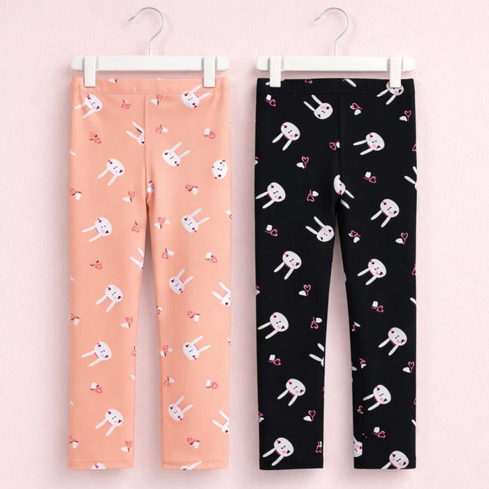 Pack of 2 - Printed - Trouser Tights - Black & Pink - Love