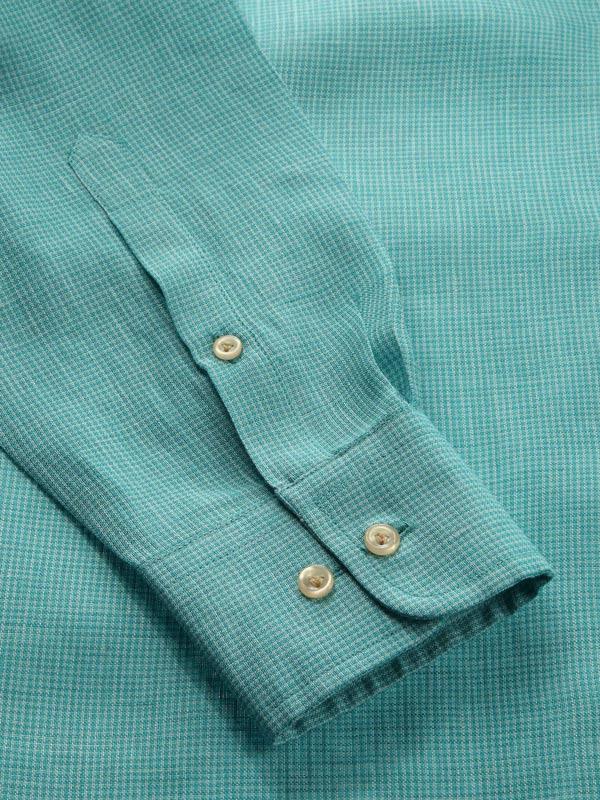 Positano Aqua Check Full Sleeve Single Cuff Tailored Fit Semi Formal French Flax Linen Shirt