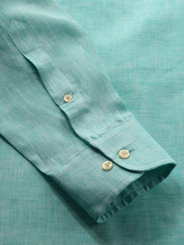 Positano Aqua Solid Full Sleeve Single Cuff Classic Fit Semi Formal French Flax Linen Shirt