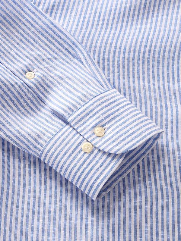 Positano Blue Striped Full Sleeve Single Cuff Classic Fit Semi Formal French Flax Linen Shirt