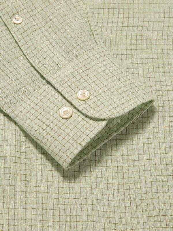 Positano Green Check Full Sleeve Single Cuff Tailored Fit Semi Formal French Flax Linen Shirt
