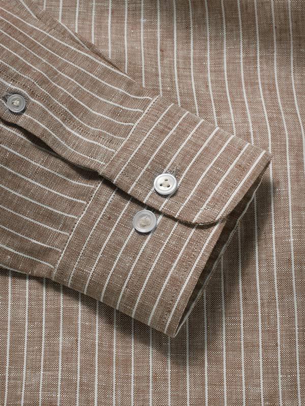 Positano Green Striped Full Sleeve Single Cuff Classic Fit Semi Formal French Flax Linen Shirt