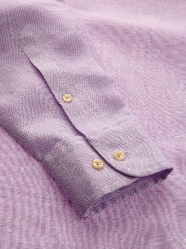 Positano Lilac Solid Full Sleeve Single Cuff Tailored Fit Semi Formal French Flax Linen Shirt