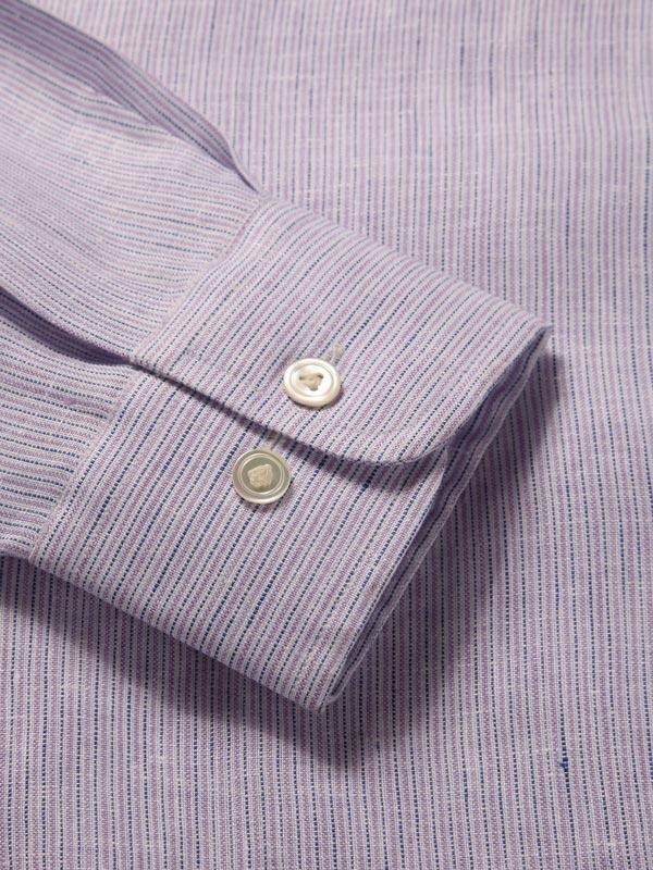 Positano Lilac Striped Full Sleeve Single Cuff Tailored Fit Semi Formal French Flax Linen Shirt