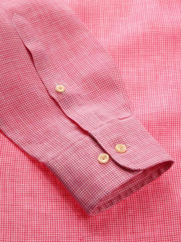 Positano Pink Check Full Sleeve Single Cuff Tailored Fit Semi Formal French Flax Linen Shirt