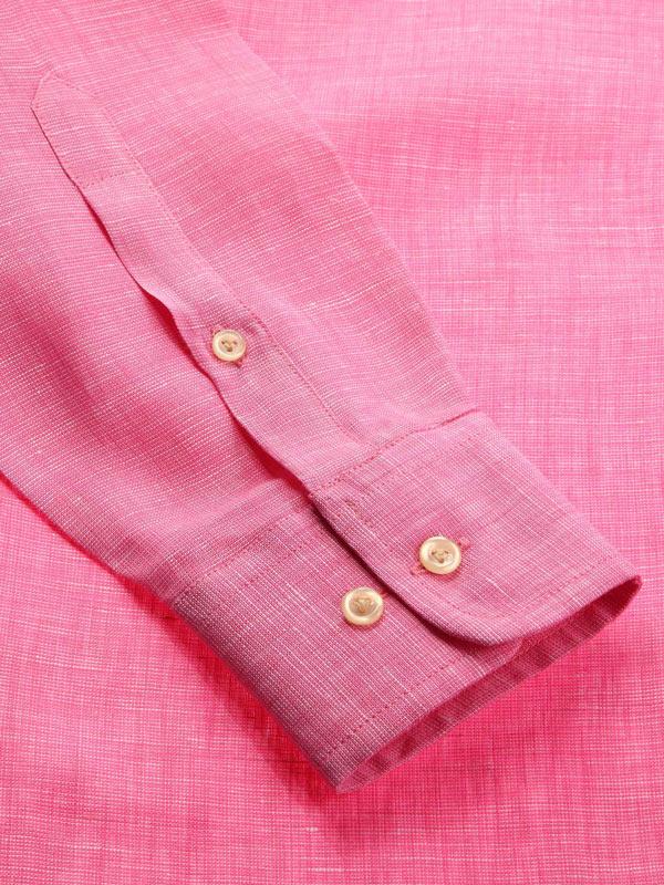 Positano Pink Solid Full Sleeve Single Cuff Tailored Fit Semi Formal French Flax Linen Shirt