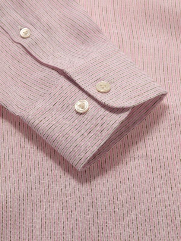 Positano Pink Striped Full Sleeve Single Cuff Tailored Fit Semi Formal French Flax Linen Shirt