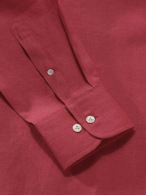 Positano Red Solid Full Sleeve Single Cuff Classic Fit Semi Formal European Flax Linen Shirt