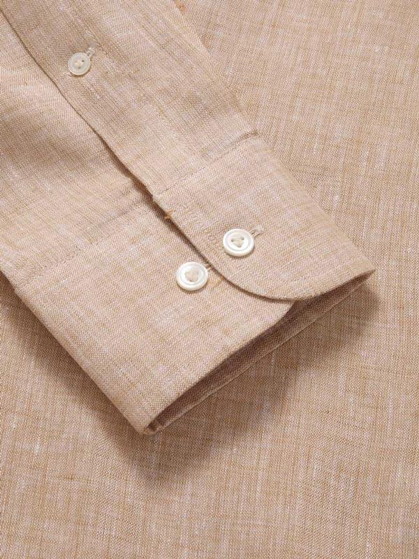 Positano Sand Solid Full Sleeve Single Cuff Classic Fit Semi Formal French Flax Linen Shirt