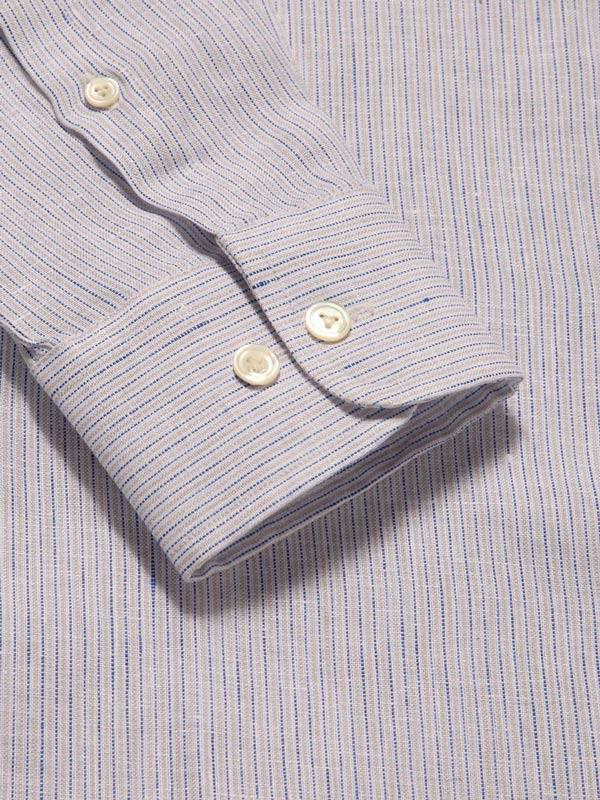 Positano Sand Striped Full Sleeve Single Cuff Tailored Fit Semi Formal European Flax Linen Shirt