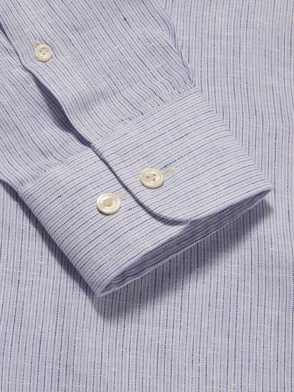 Positano Sky Striped Full Sleeve Single Cuff Tailored Fit Semi Formal European Flax Linen Shirt