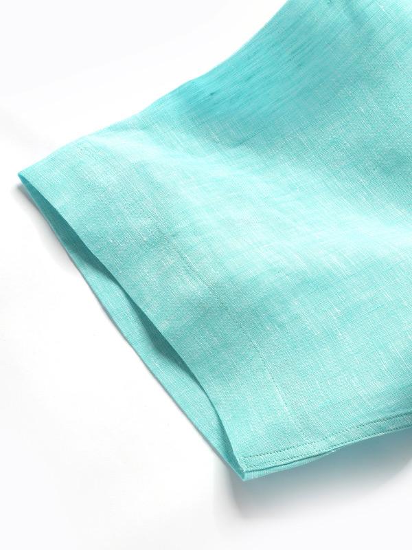 Positano Turquoise Solid Half Sleeve Classic Fit Semi Formal French Flax Linen Shirt